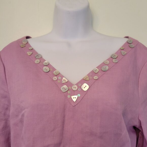 Richard Malcolm S Purple Irish Linen Top Shell Button Accents Flowy Boxy Oversiz - Picture 6 of 7